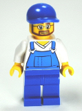 LEGO cty0268 Overalls Blue over V-Neck Shirt, Blue Legs, Blue Short Bill Cap, Beard and Glasses